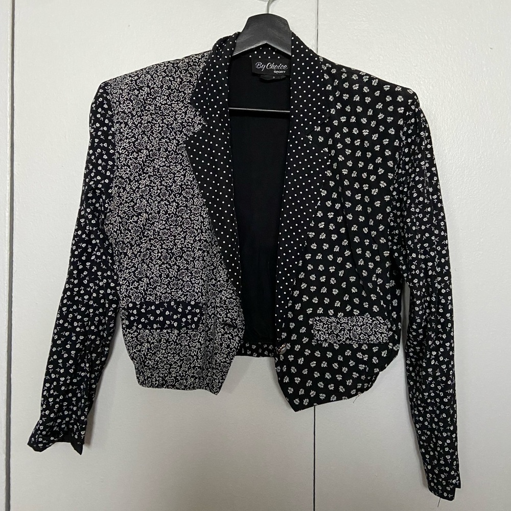 Mixed pattern cropped vintage blazer with shoulder pads